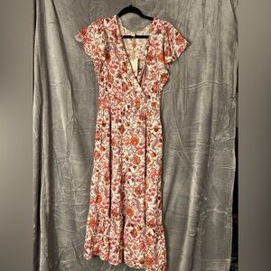 NWT Women’s Knox Rose Floral Flutter Sleeve Dress Pink Orange Cream size Small